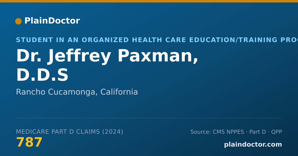 Shareable card for Jeffrey Paxman, D.D.S - Student in an Organized Health Care Education/Training Program, Rancho Cucamonga, CA