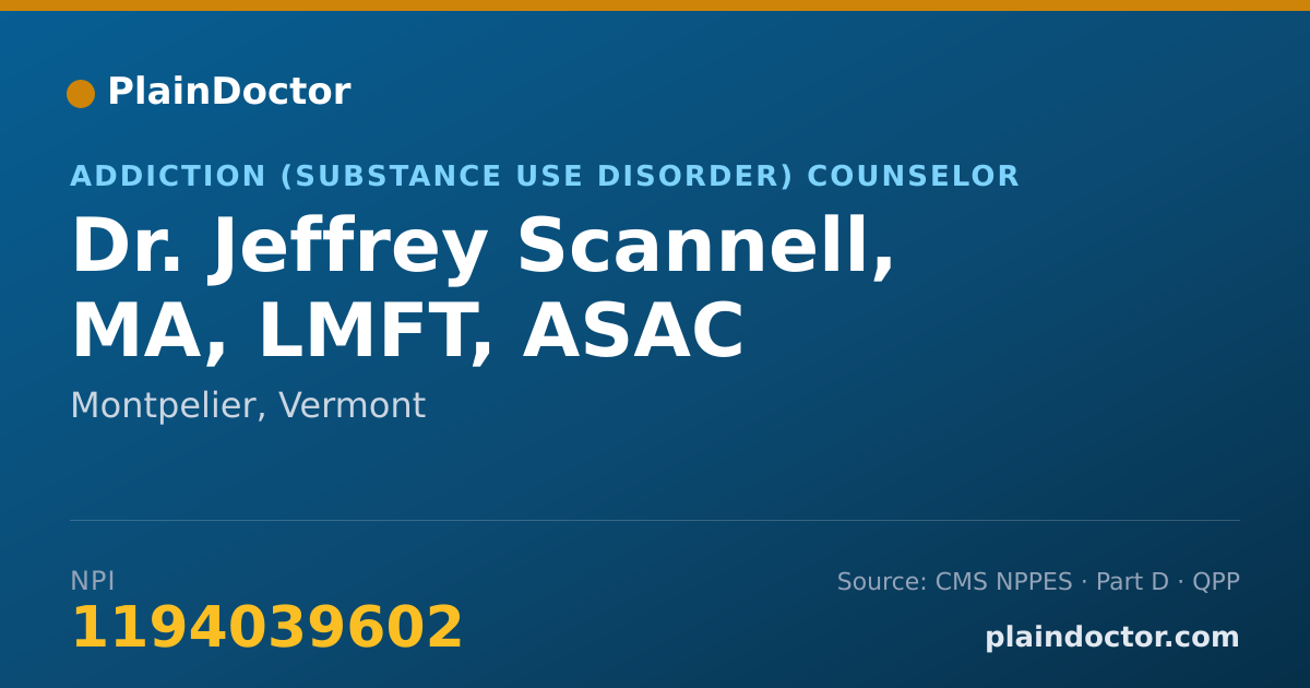Shareable card for Jeffrey Scannell, MA, LMFT, ASAC - Addiction (Substance Use Disorder) Counselor, Montpelier, VT