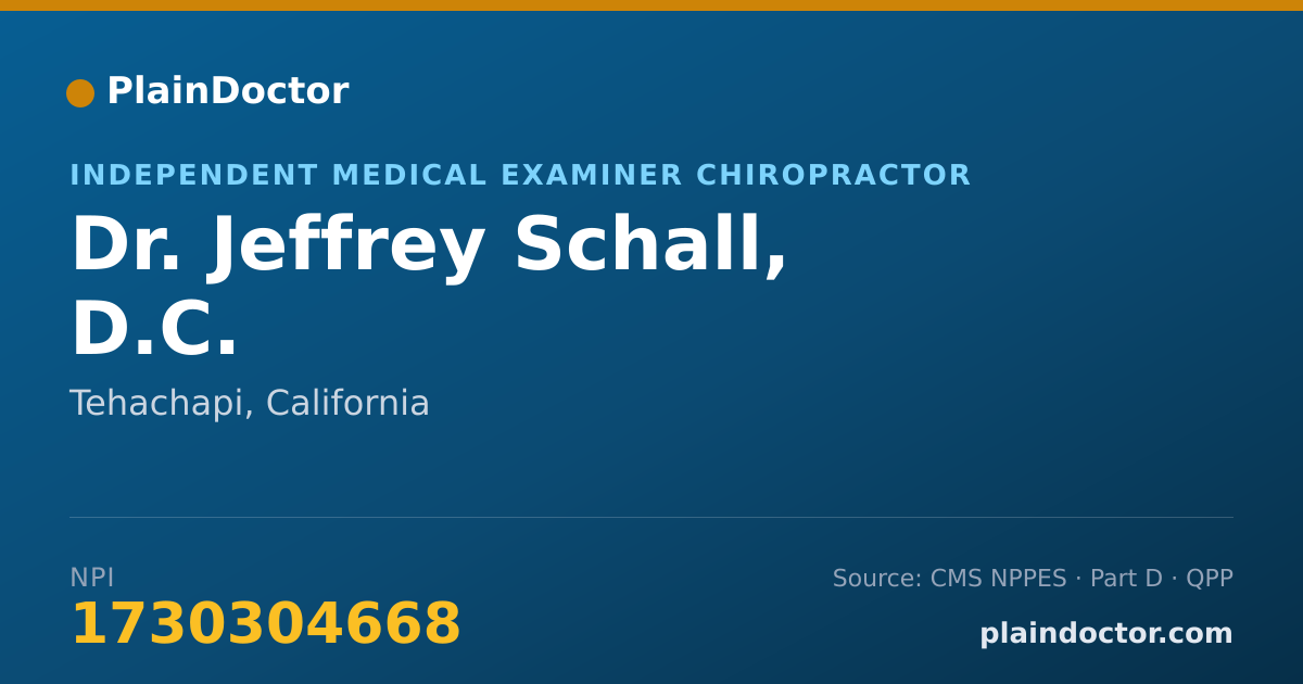 Shareable card for Jeffrey Schall, D.C. - Independent Medical Examiner Chiropractor, Tehachapi, CA