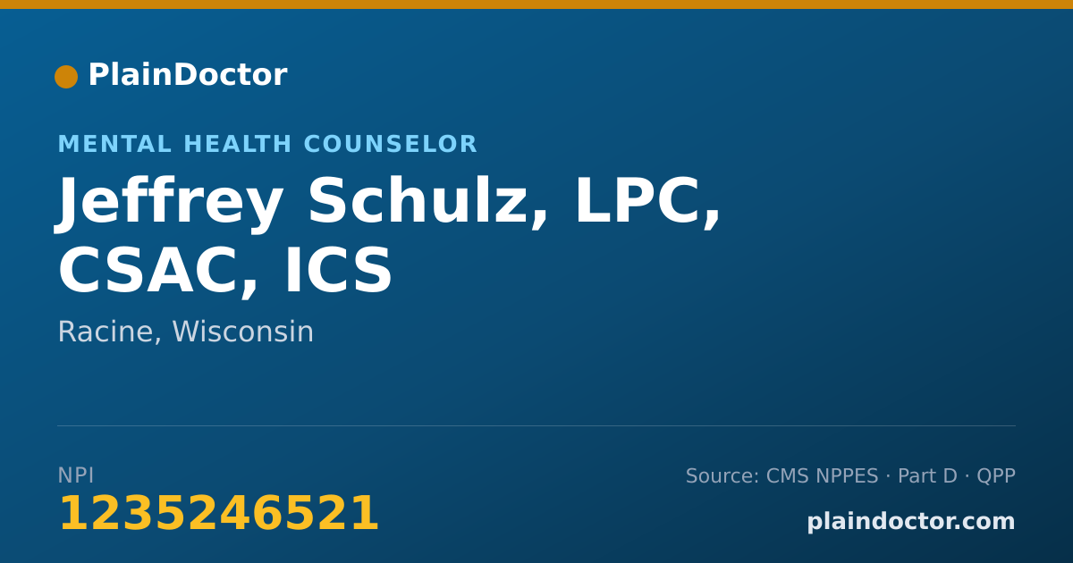 Shareable card for Jeffrey Schulz, LPC, CSAC, ICS - Mental Health Counselor, Racine, WI