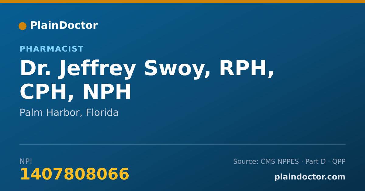 Shareable card for Jeffrey Swoy, RPH, CPH, NPH - Pharmacist, Palm Harbor, FL