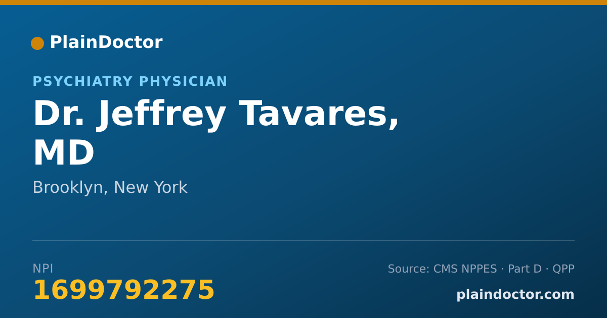 Shareable card for Jeffrey Tavares, MD - Psychiatry Physician, Brooklyn, NY