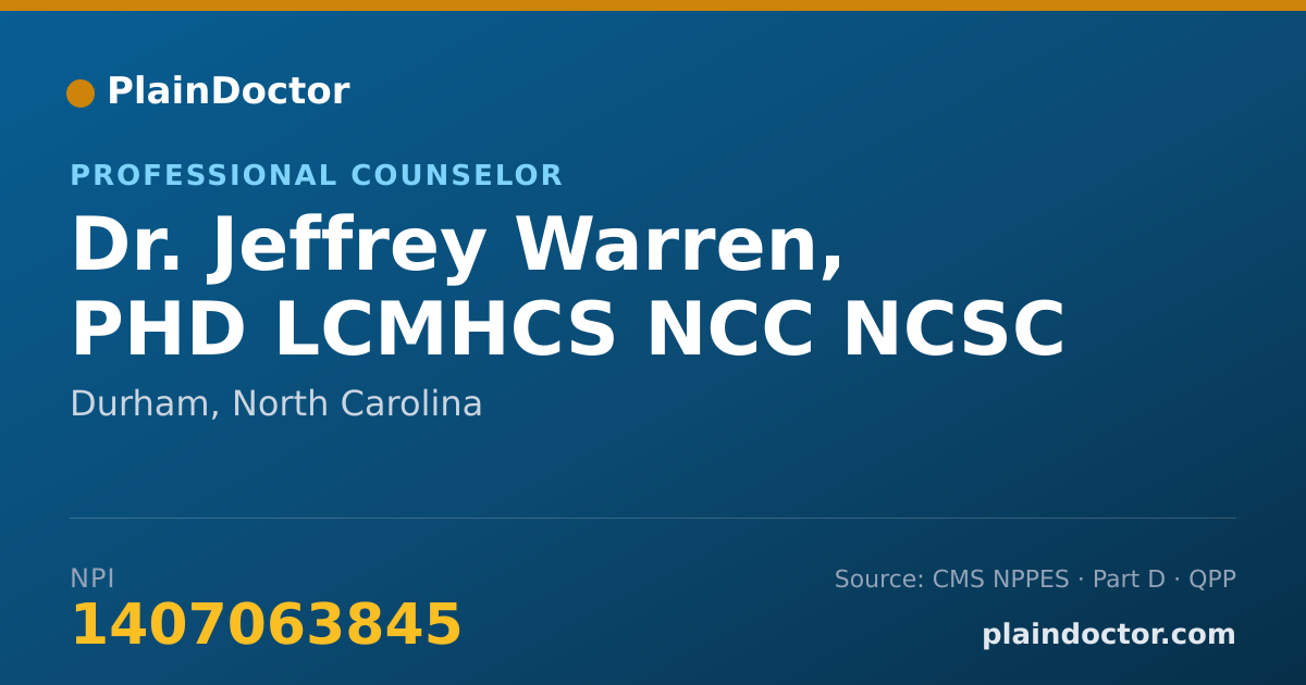 Shareable card for Jeffrey Warren, PHD LCMHCS NCC NCSC - Professional Counselor, Durham, NC