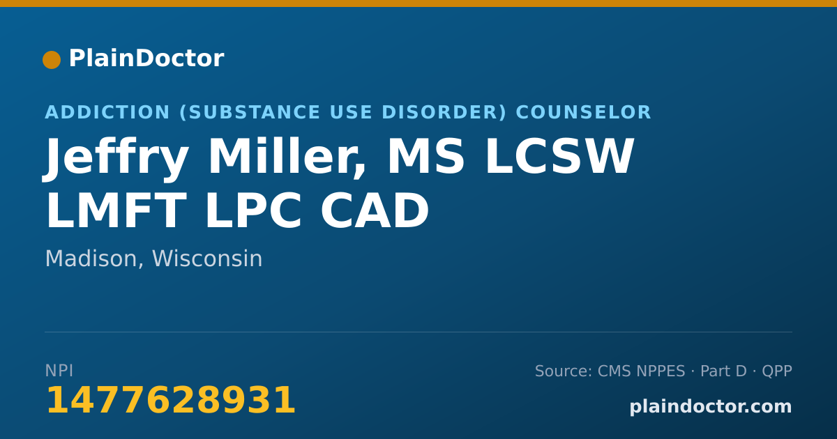 Shareable card for Jeffry Miller, MS LCSW LMFT LPC CAD - Addiction (Substance Use Disorder) Counselor, Madison, WI