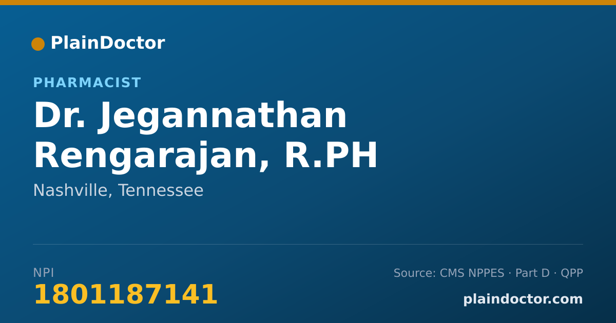 Shareable card for Jegannathan Rengarajan, R.PH - Pharmacist, Nashville, TN