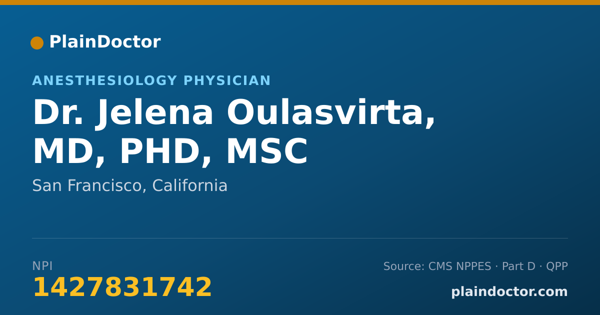 Shareable card for Jelena Oulasvirta, MD, PHD, MSC - Anesthesiology Physician, San Francisco, CA