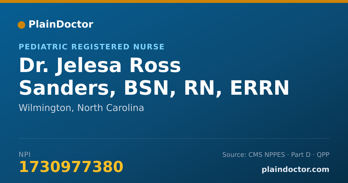 Shareable card for Jelesa Ross Sanders, BSN, RN, ERRN - Pediatric Registered Nurse, Wilmington, NC