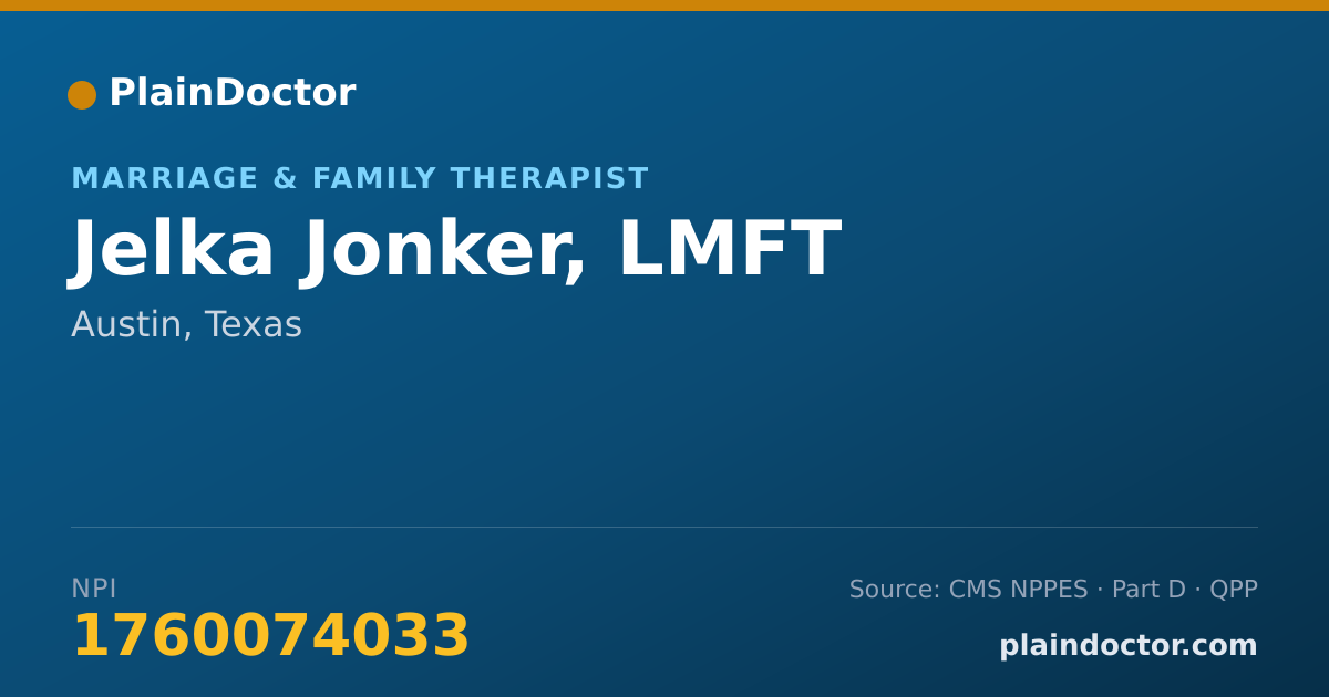 Shareable card for Jelka Jonker, LMFT - Marriage & Family Therapist, Austin, TX