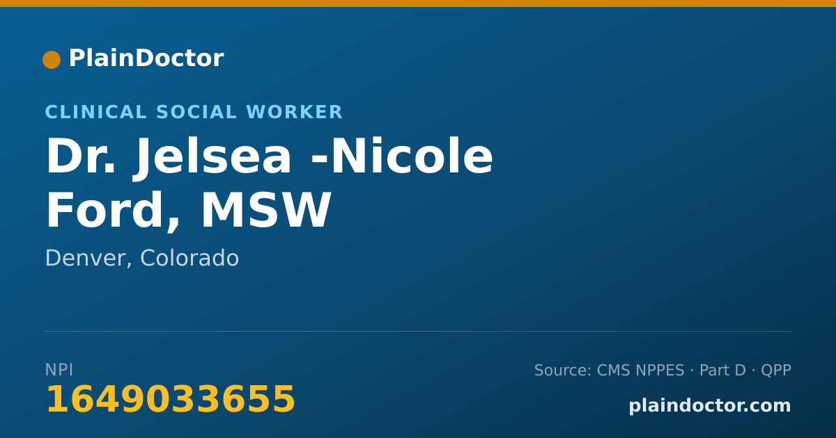 Shareable card for Jelsea -Nicole Ford, MSW - Clinical Social Worker, Denver, CO