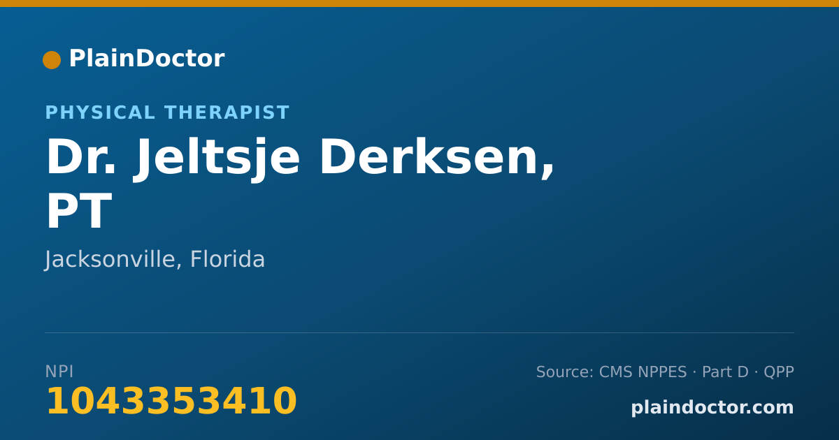 Shareable card for Jeltsje Derksen, PT - Physical Therapist, Jacksonville, FL