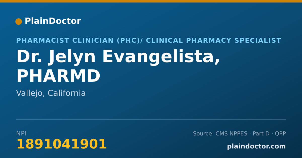 Shareable card for Jelyn Evangelista, PHARMD - Pharmacist Clinician (PhC)/ Clinical Pharmacy Specialist, Vallejo, CA