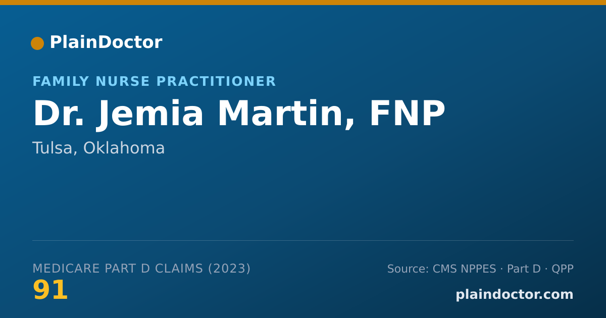 Shareable card for Jemia Martin, FNP - Family Nurse Practitioner, Tulsa, OK