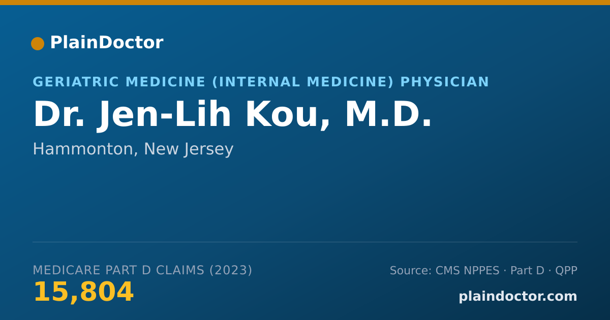 Shareable card for Jen-Lih Kou, M.D. - Geriatric Medicine (Internal Medicine) Physician, Hammonton, NJ