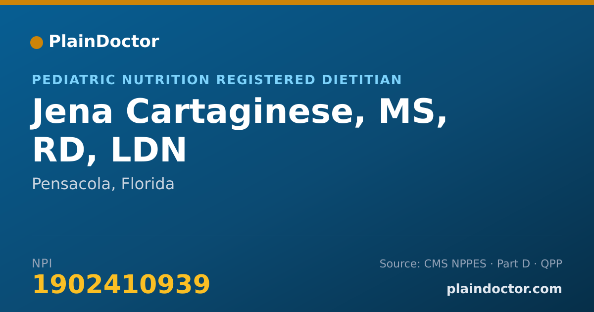 Shareable card for Jena Cartaginese, MS, RD, LDN - Pediatric Nutrition Registered Dietitian, Pensacola, FL