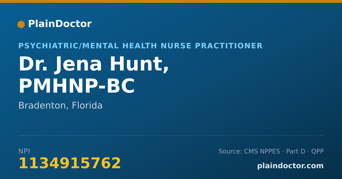 Shareable card for Jena Hunt, PMHNP-BC - Psychiatric/Mental Health Nurse Practitioner, Bradenton, FL