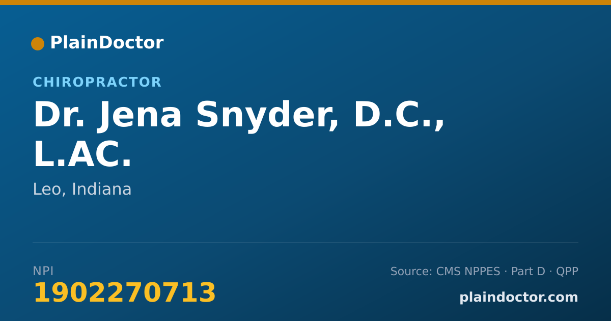 Shareable card for Jena Snyder, D.C., L.AC. - Chiropractor, Leo, IN