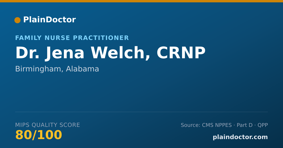Shareable card for Jena Welch, CRNP - Family Nurse Practitioner, Birmingham, AL