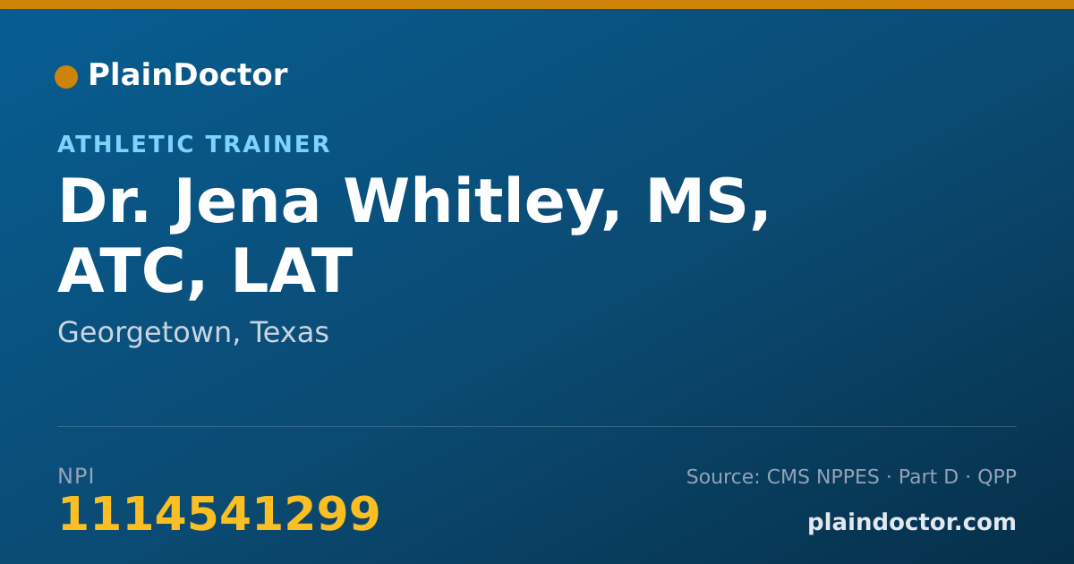 Shareable card for Jena Whitley, MS, ATC, LAT - Athletic Trainer, Georgetown, TX