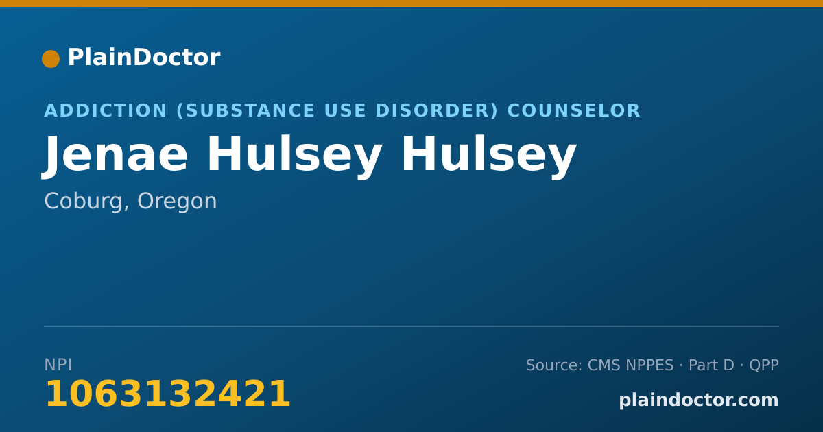 Shareable card for Jenae Hulsey Hulsey - Addiction (Substance Use Disorder) Counselor, Coburg, OR