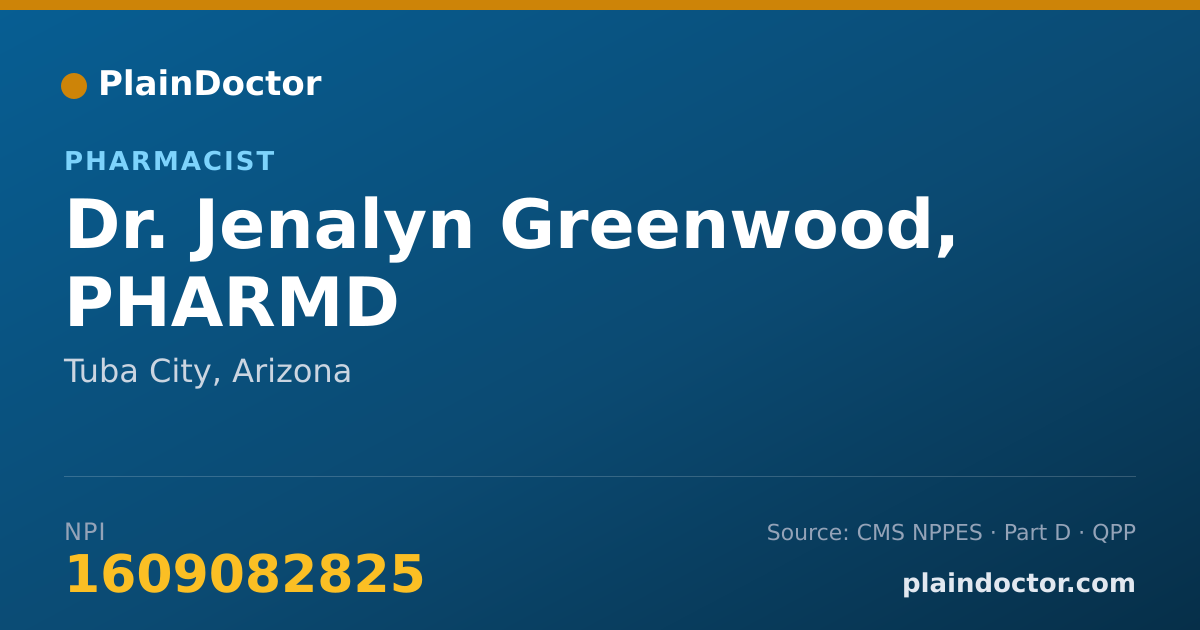 Shareable card for Jenalyn Greenwood, PHARMD - Pharmacist, Tuba City, AZ