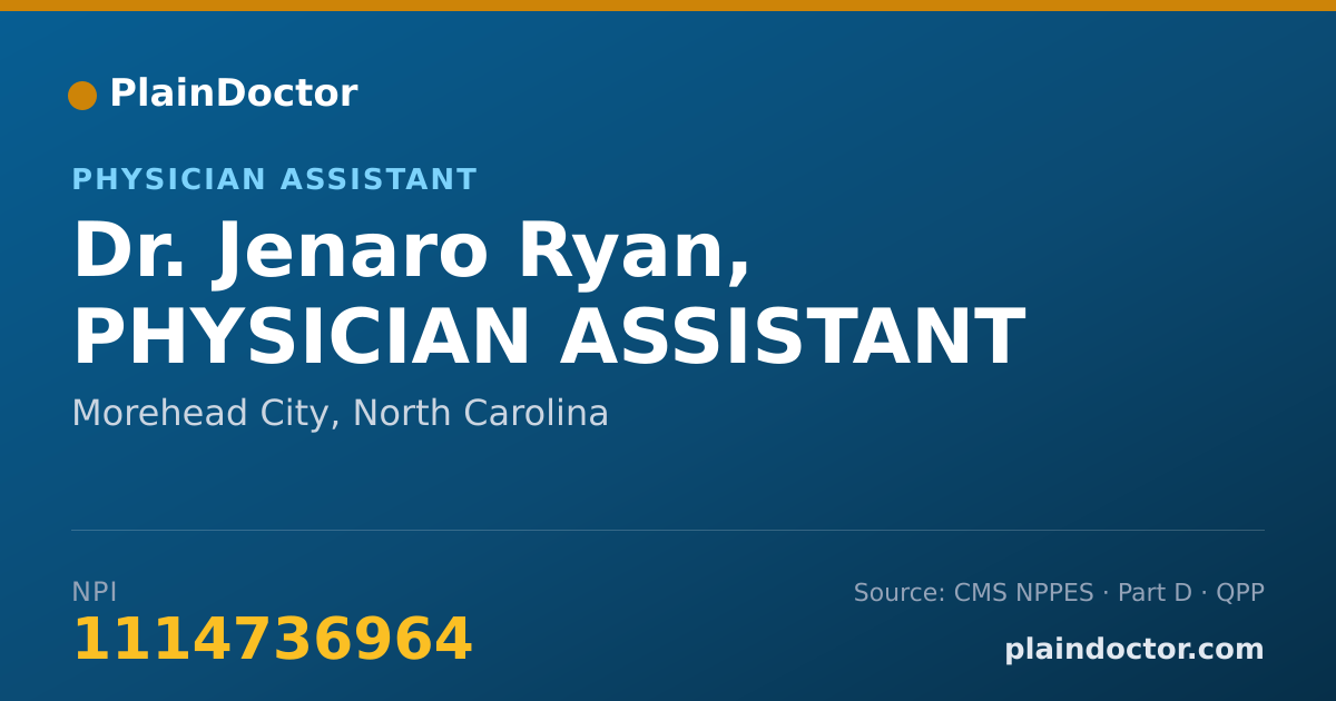 Shareable card for Jenaro Ryan, PHYSICIAN ASSISTANT - Physician Assistant, Morehead City, NC