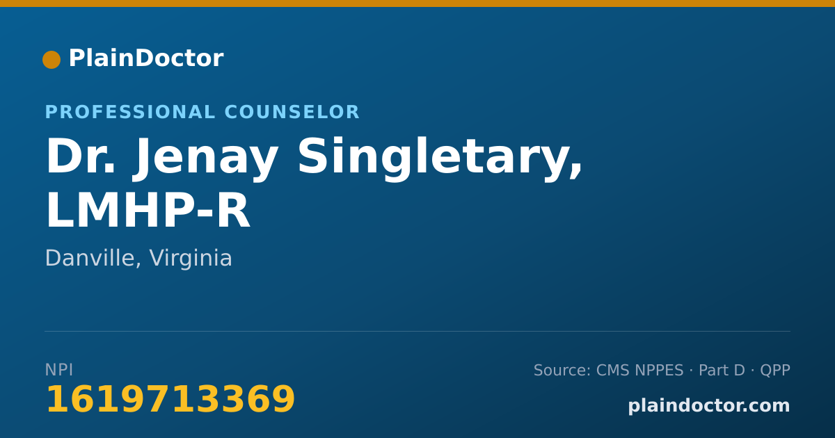 Shareable card for Jenay Singletary, LMHP-R - Professional Counselor, Danville, VA