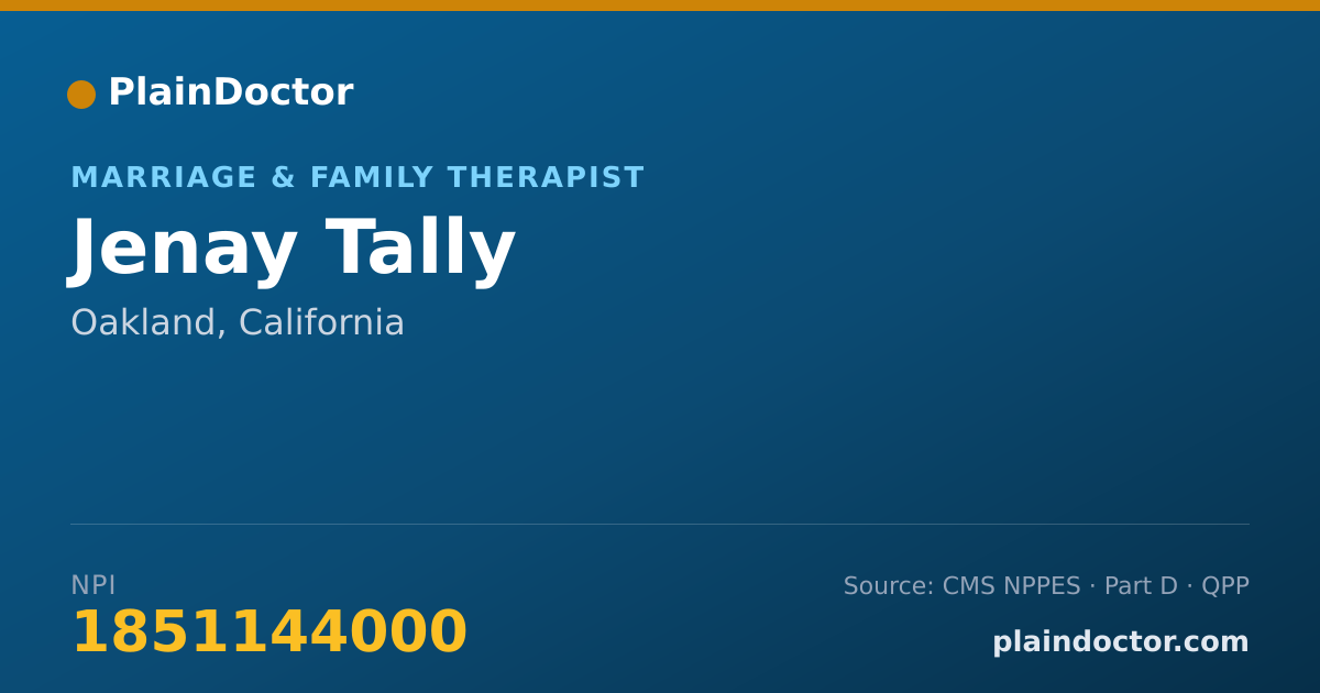 Shareable card for Jenay Tally - Marriage & Family Therapist, Oakland, CA