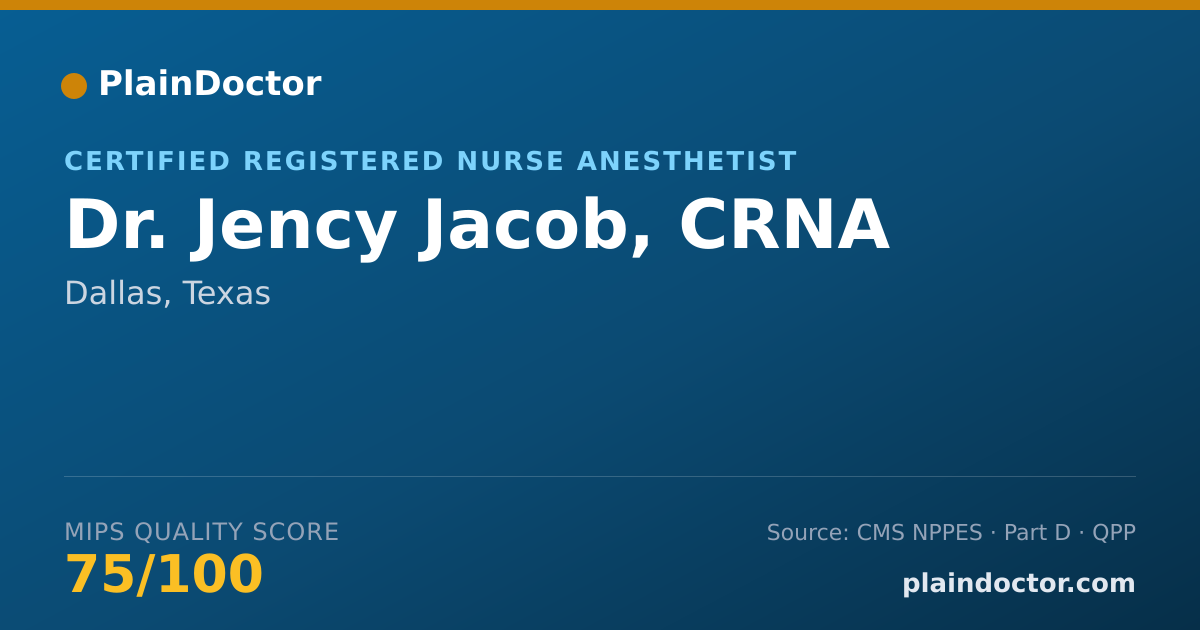 Shareable card for Jency Jacob, CRNA - Certified Registered Nurse Anesthetist, Dallas, TX