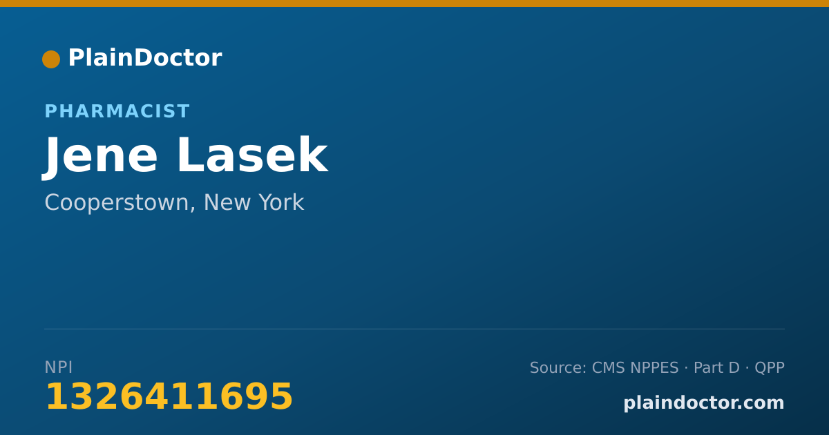Shareable card for Jene Lasek - Pharmacist, Cooperstown, NY