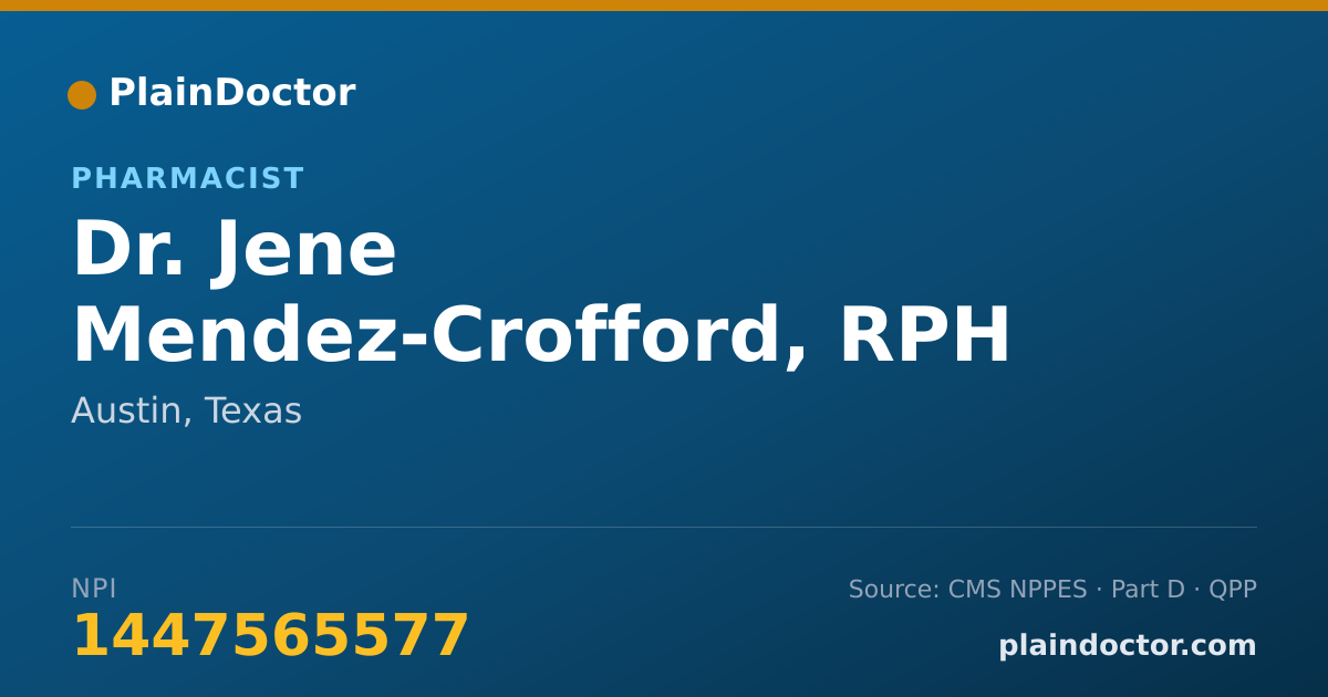 Shareable card for Jene Mendez-Crofford, RPH - Pharmacist, Austin, TX