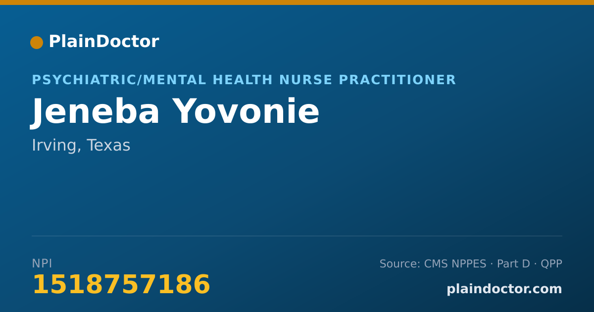 Shareable card for Jeneba Yovonie - Psychiatric/Mental Health Nurse Practitioner, Irving, TX