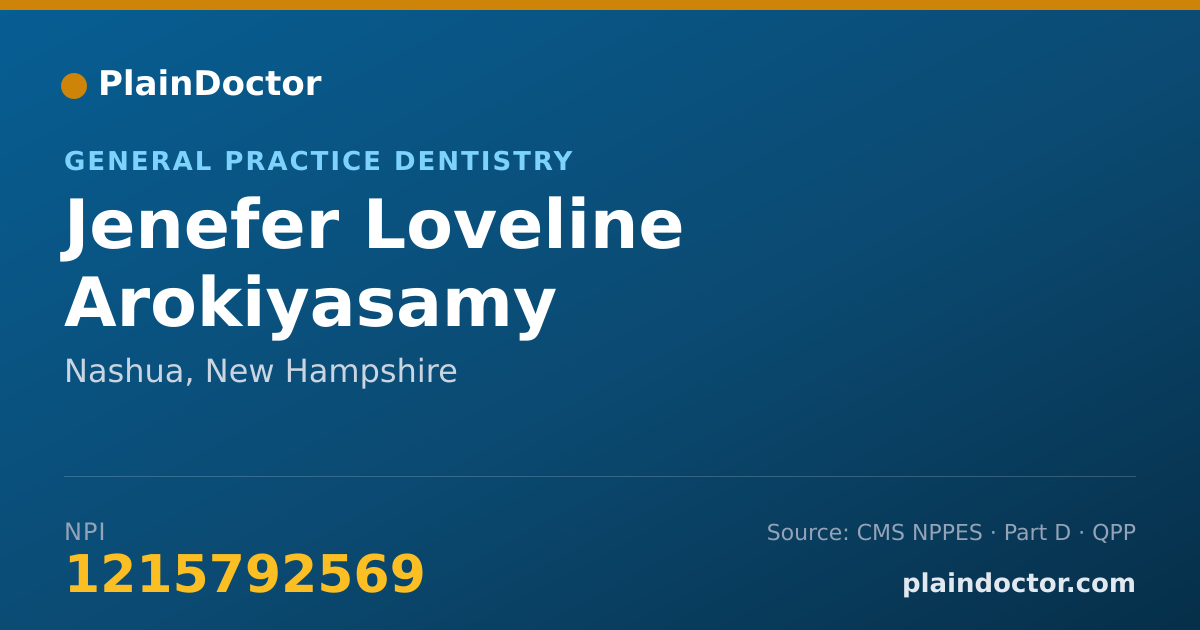 Shareable card for Jenefer Loveline Arokiyasamy - General Practice Dentistry, Nashua, NH