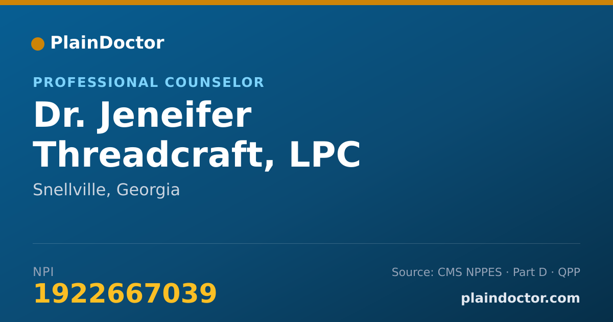 Shareable card for Jeneifer Threadcraft, LPC - Professional Counselor, Snellville, GA