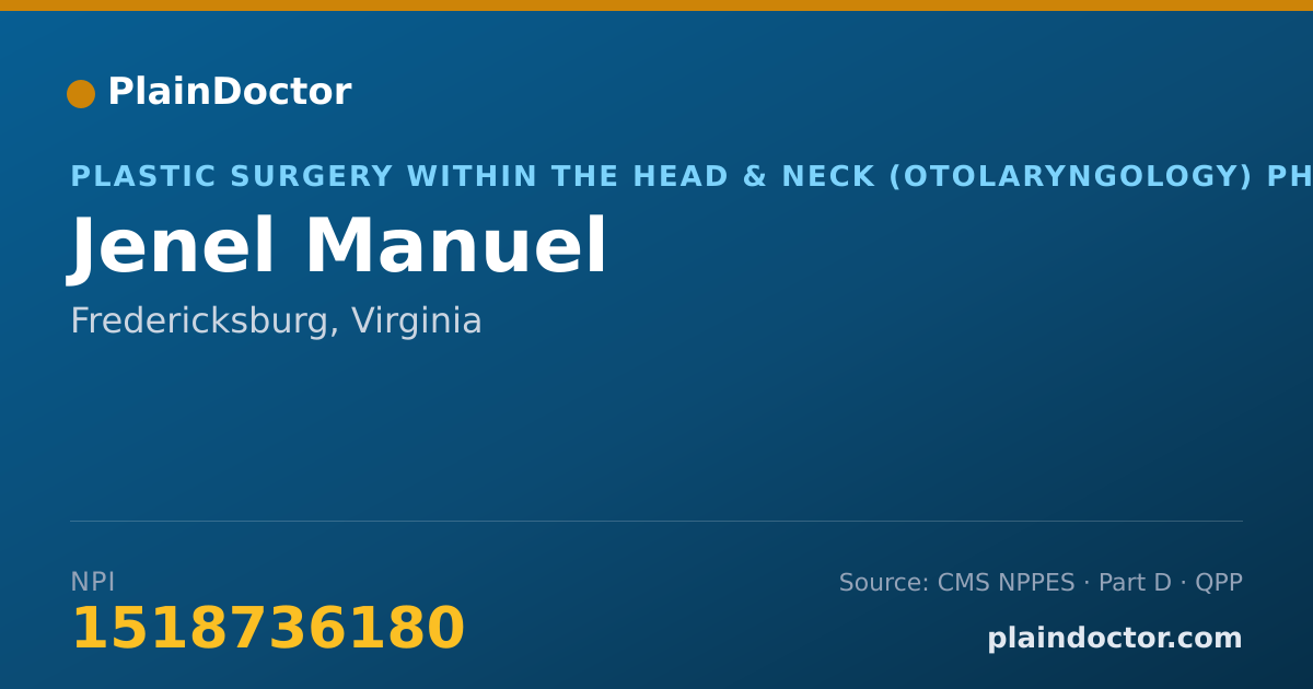 Shareable card for Jenel Manuel - Plastic Surgery within the Head & Neck (Otolaryngology) Physician, Fredericksburg, VA