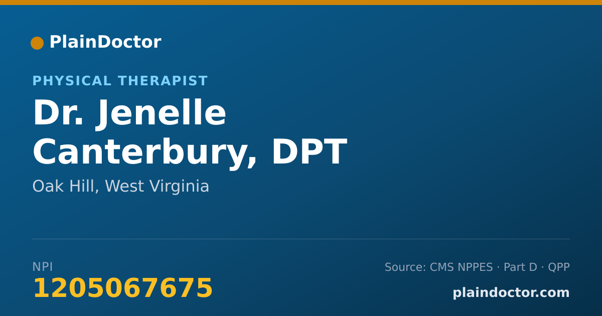Shareable card for Jenelle Canterbury, DPT - Physical Therapist, Oak Hill, WV