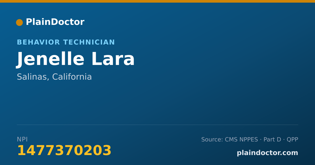 Shareable card for Jenelle Lara - Behavior Technician, Salinas, CA