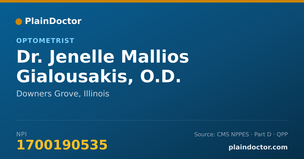 Shareable card for Jenelle Mallios Gialousakis, O.D. - Optometrist, Downers Grove, IL