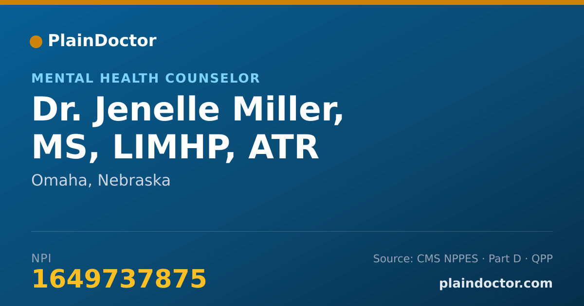 Shareable card for Jenelle Miller, MS, LIMHP, ATR - Mental Health Counselor, Omaha, NE