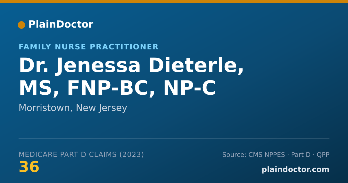 Shareable card for Jenessa Dieterle, MS, FNP-BC, NP-C - Family Nurse Practitioner, Morristown, NJ