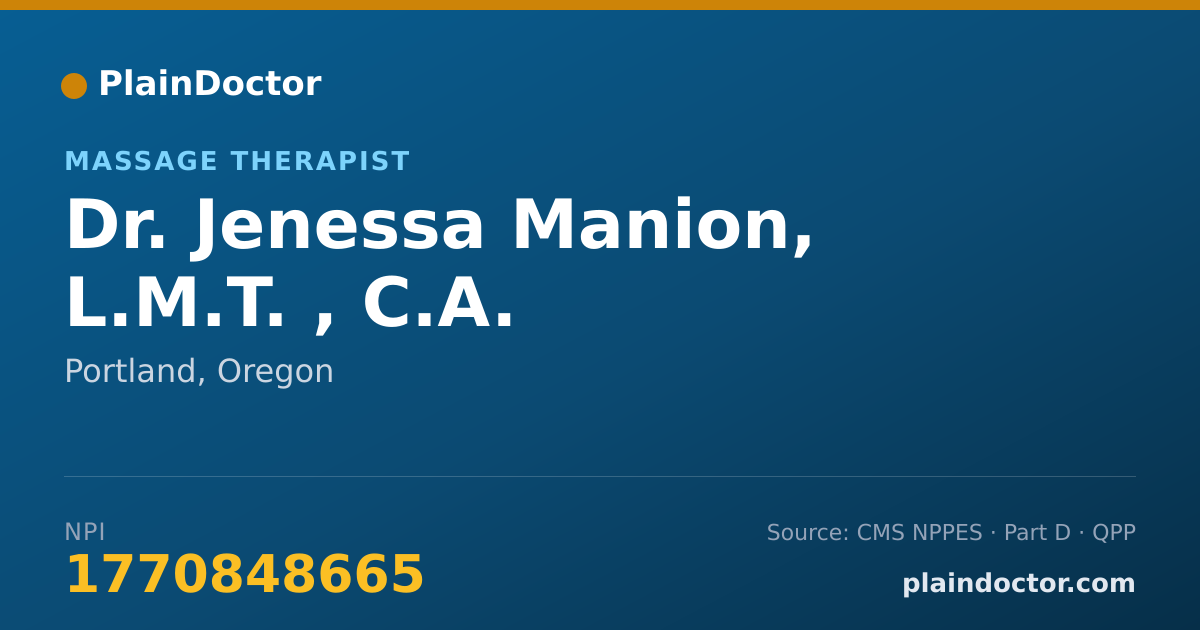 Shareable card for Jenessa Manion, L.M.T. , C.A. - Massage Therapist, Portland, OR