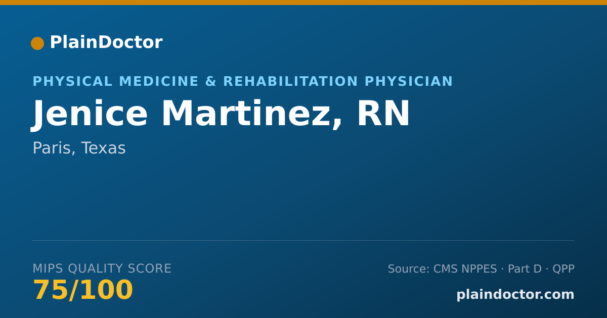 Shareable card for Jenice Martinez, RN - Physical Medicine & Rehabilitation Physician, Paris, TX