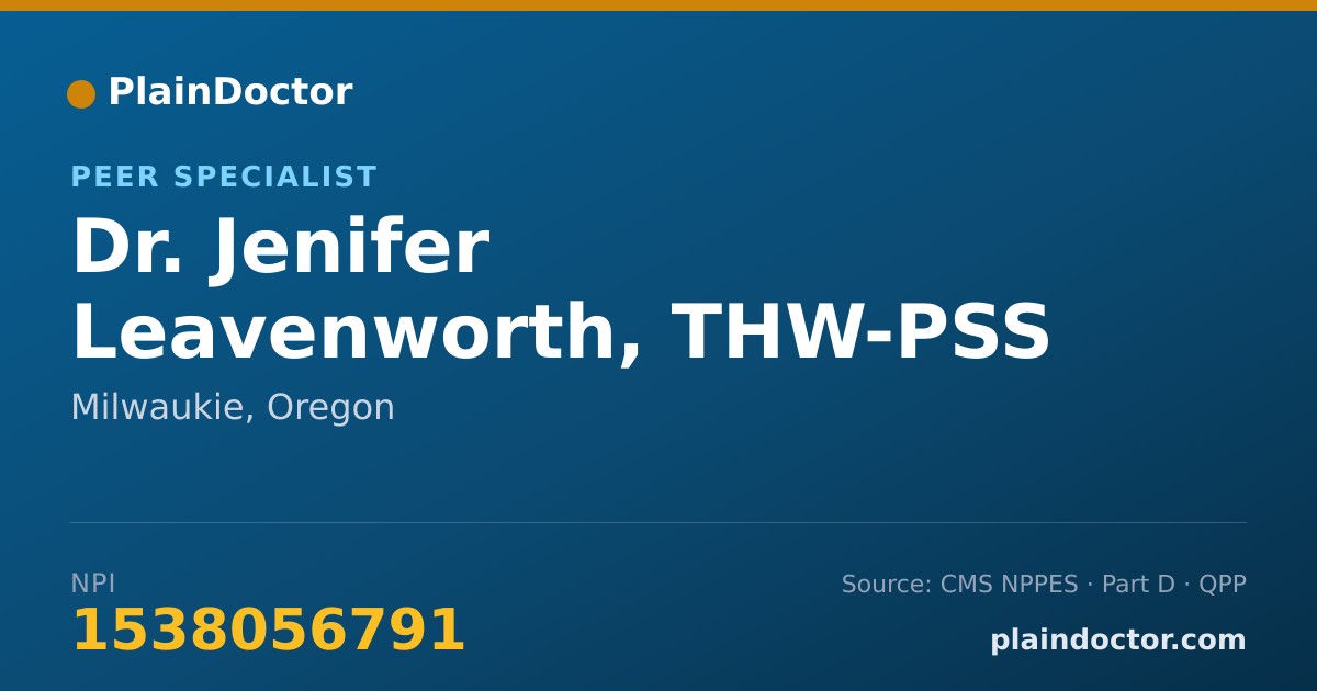 Shareable card for Jenifer Leavenworth, THW-PSS - Peer Specialist, Milwaukie, OR