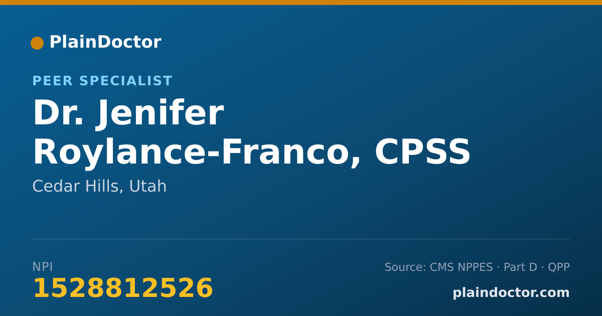 Shareable card for Jenifer Roylance-Franco, CPSS - Peer Specialist, Cedar Hills, UT
