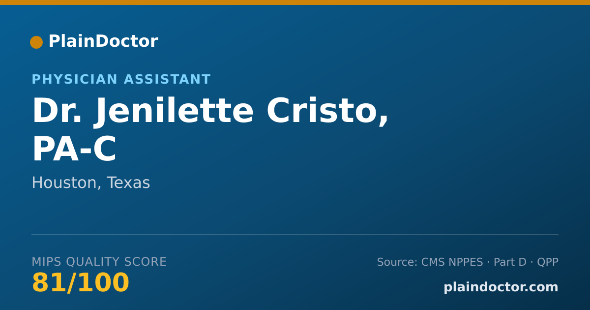 Shareable card for Jenilette Cristo, PA-C - Physician Assistant, Houston, TX