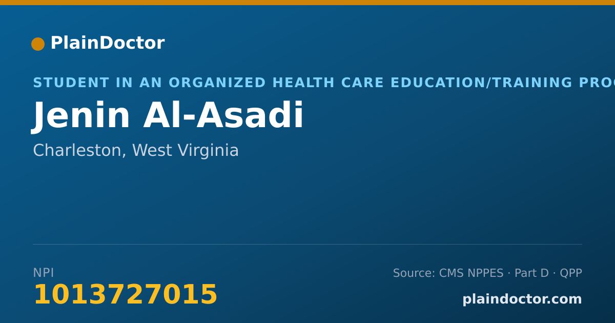 Shareable card for Jenin Al-Asadi - Student in an Organized Health Care Education/Training Program, Charleston, WV