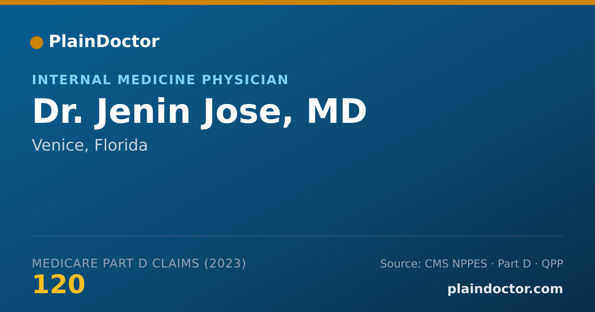 Shareable card for Jenin Jose, MD - Internal Medicine Physician, Venice, FL