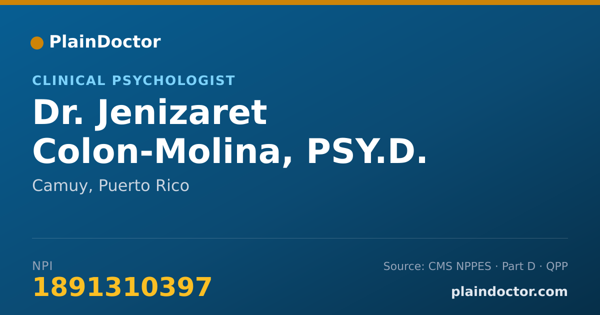 Shareable card for Jenizaret Colon-Molina, PSY.D. - Clinical Psychologist, Camuy, PR