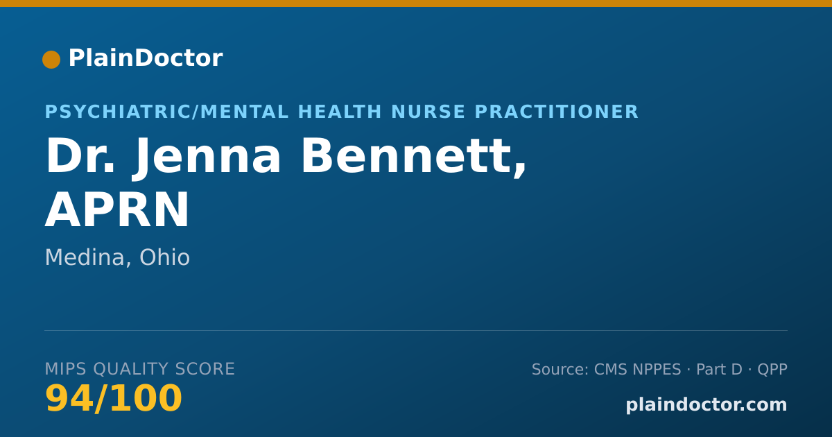 Shareable card for Jenna Bennett, APRN - Psychiatric/Mental Health Nurse Practitioner, Medina, OH