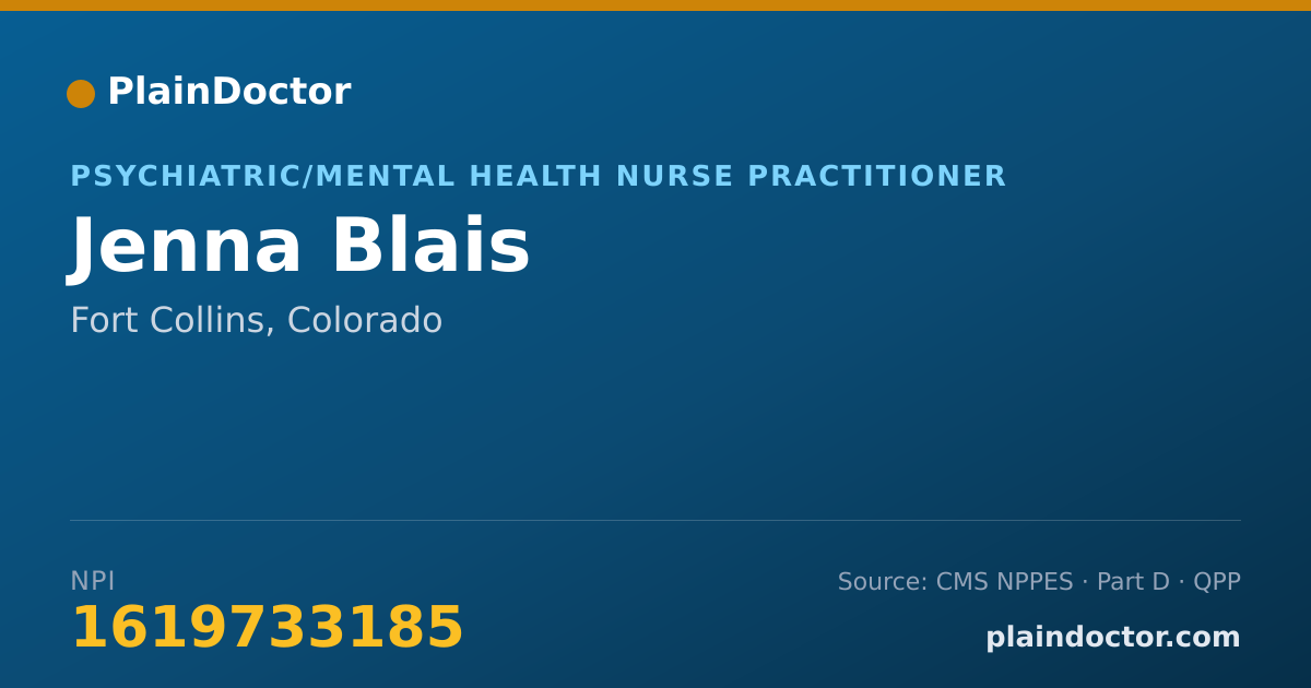 Shareable card for Jenna Blais - Psychiatric/Mental Health Nurse Practitioner, Fort Collins, CO