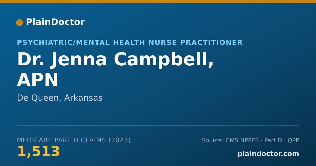 Shareable card for Jenna Campbell, APN - Psychiatric/Mental Health Nurse Practitioner, De Queen, AR